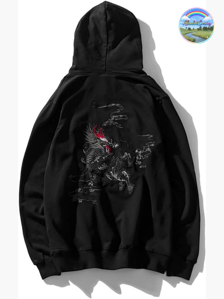 Heavyweight Dragon Embroidered Streetwear Hoodie